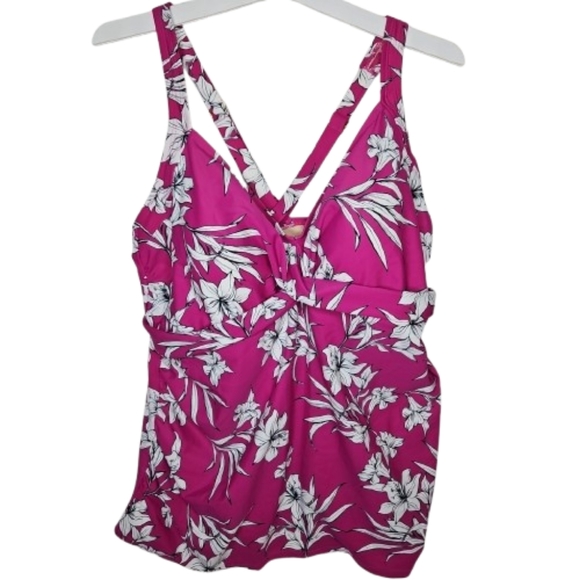 Kona Sol Floral Top Swimwear Tankini PinkWhite Summer Essential Barbiecore 3X - Picture 1 of 14